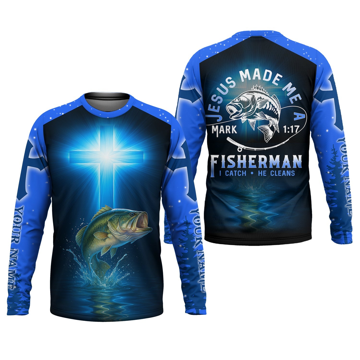 Personalized Jesus Made Me A Fisherman Shirt, Custom Mark 1:17 Christian Tee, UPF Shirt