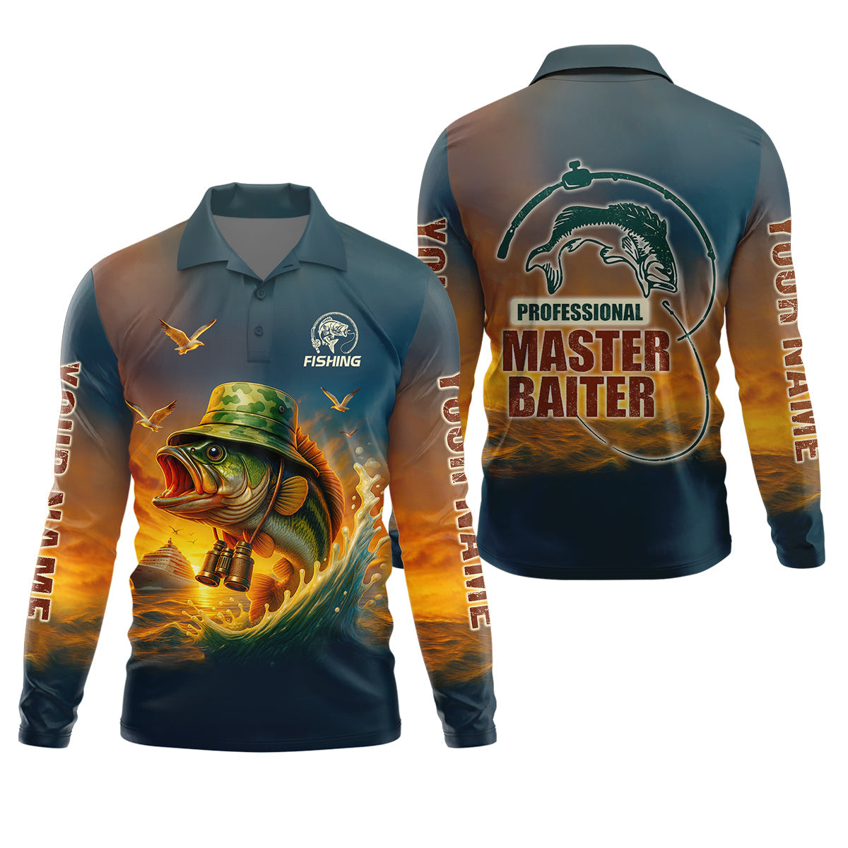 Professional Master Baiter Sunset Fishing UPF Shirts, Fisherman Outfit, Presents For Fishermen