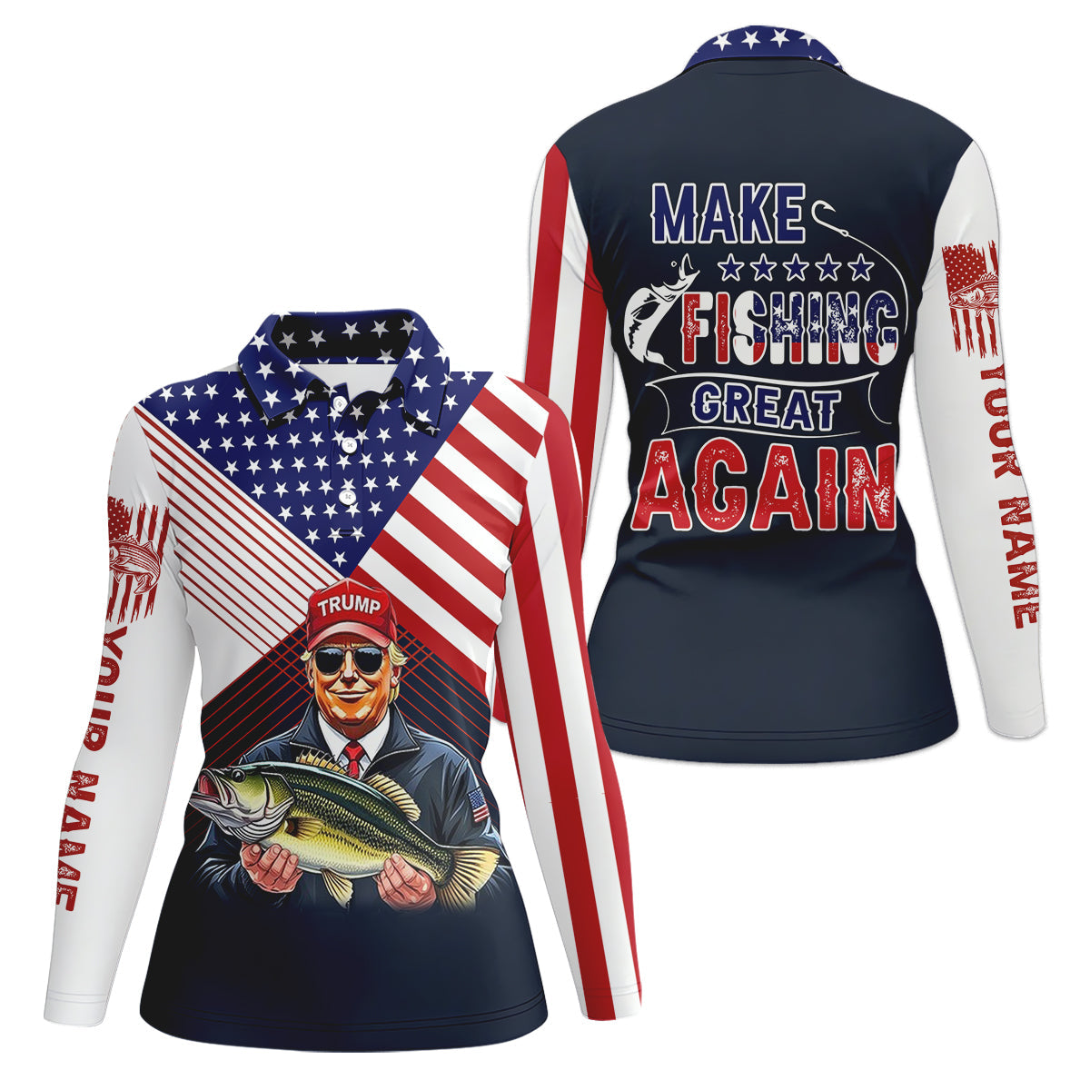 Make Fishing Great Again Patriotic Fishing Shirt, American Flag Fishing Shirt, SPF Long Sleeve Shirts Womens