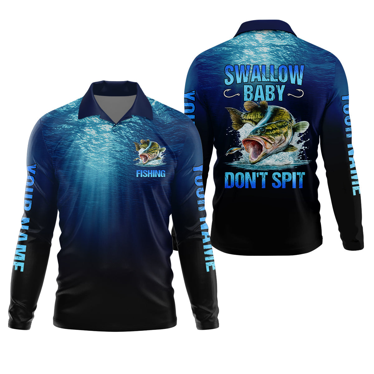 Swallow Baby, Don't Spit, Personalized Fishing Shirt, Funny Bass, Fishing UPF Shirts, Funny Fisherman Gift