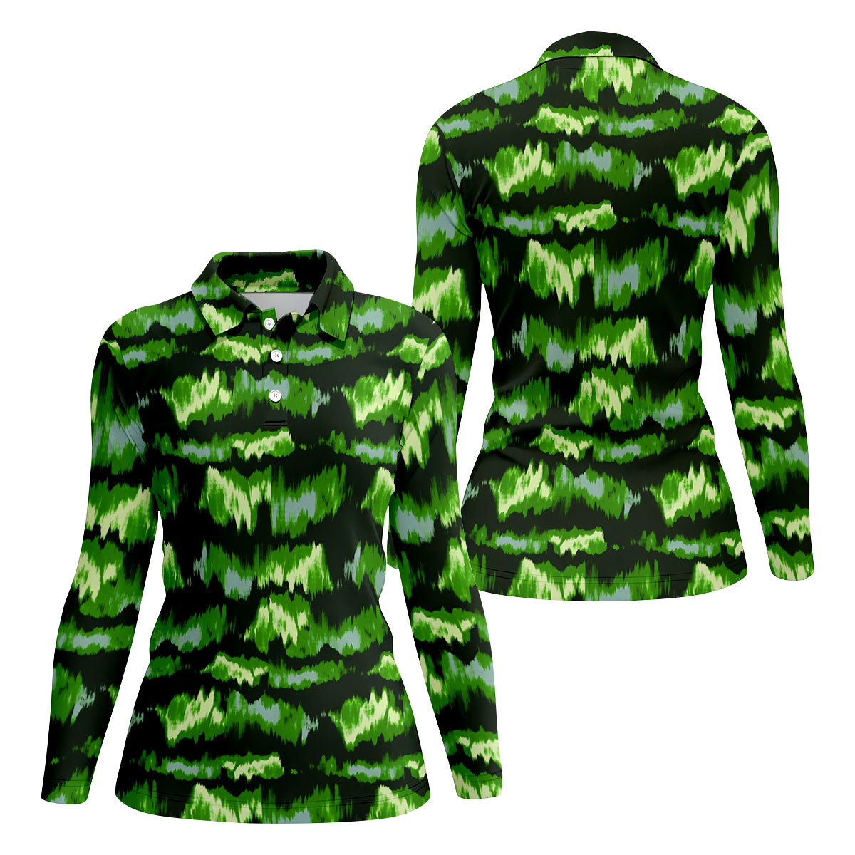 Green Ikat Pattern Fishing UPF Shirts, Women Fishing Shirt, Fisherwomen SPF Long Sleeve Shirts