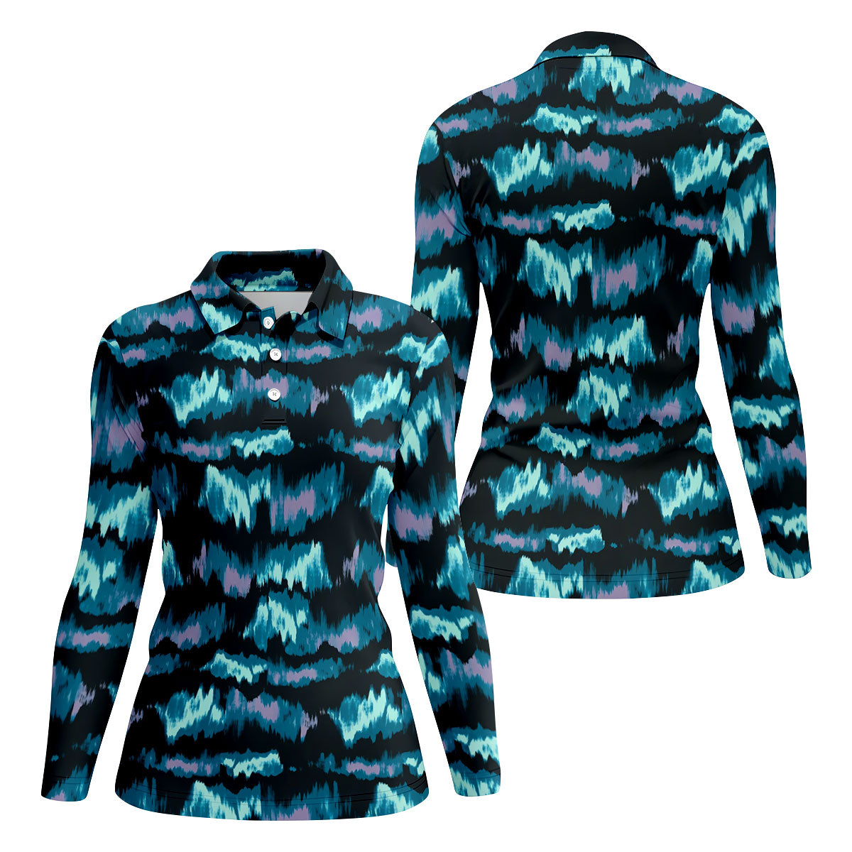 Blue Ikat Pattern Fishing UPF Shirts, Women Fishing Shirt, Fisherwomen SPF Long Sleeve Shirts