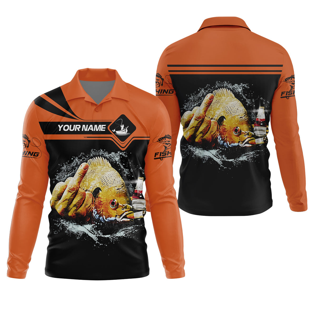 Funny Middle Finger, Personalized Fishing Shirt, Savage Angler Long Sleeve for Men, Fishing Shirts For Men
