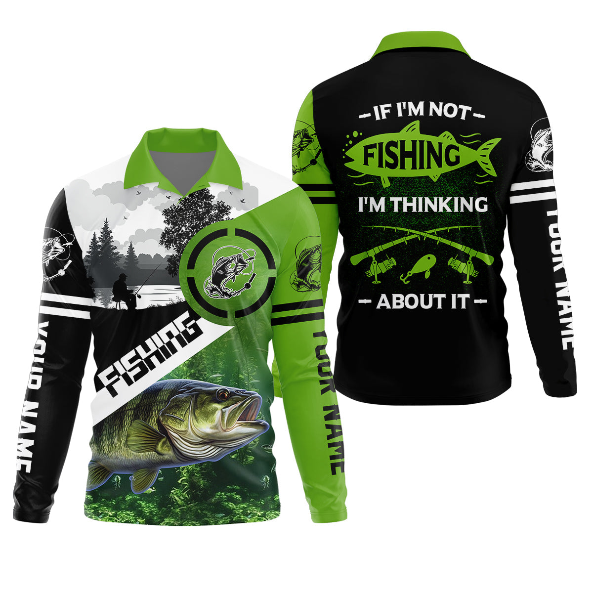 Personalized Bass Fishing Shirt, If I’m Not Fishing I’m Thinking About It Shirt, Fishing UPF Shirts
