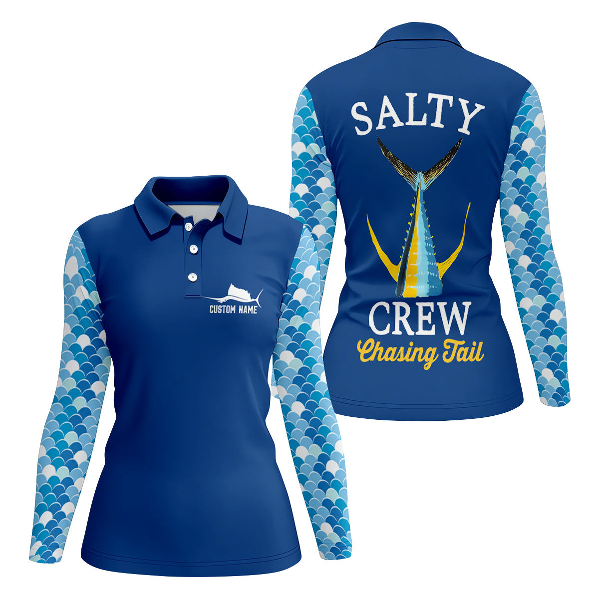 Salty Crew Chasing Tail Dark Blue Fishing UPF Shirts, Funny Fishing Shirt, Fishing Shirt For Women