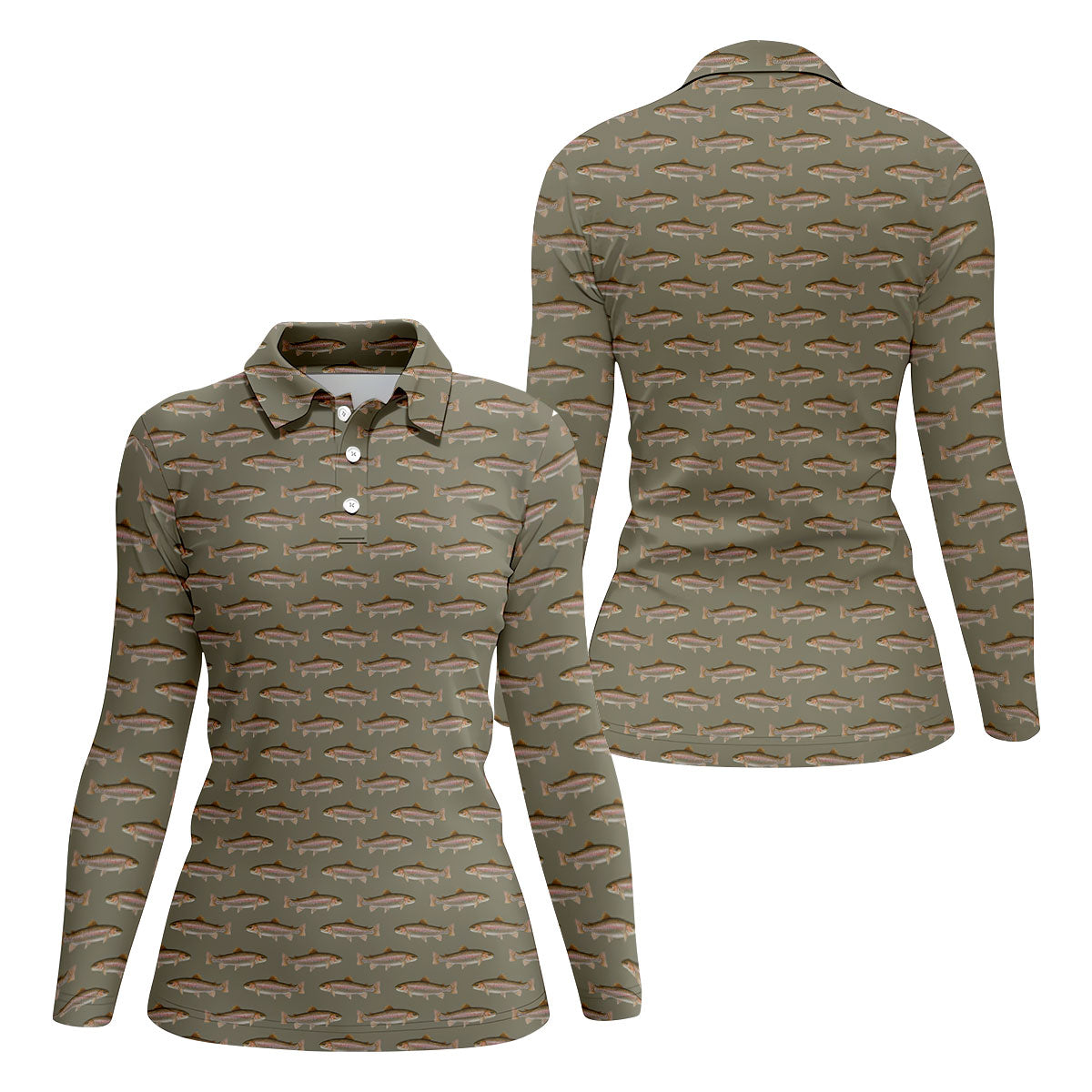 Rainbow Trout Pattern Pewter Grey Fishing UPF Shirts, Women Fishing Shirt, Female Fishing Shirts