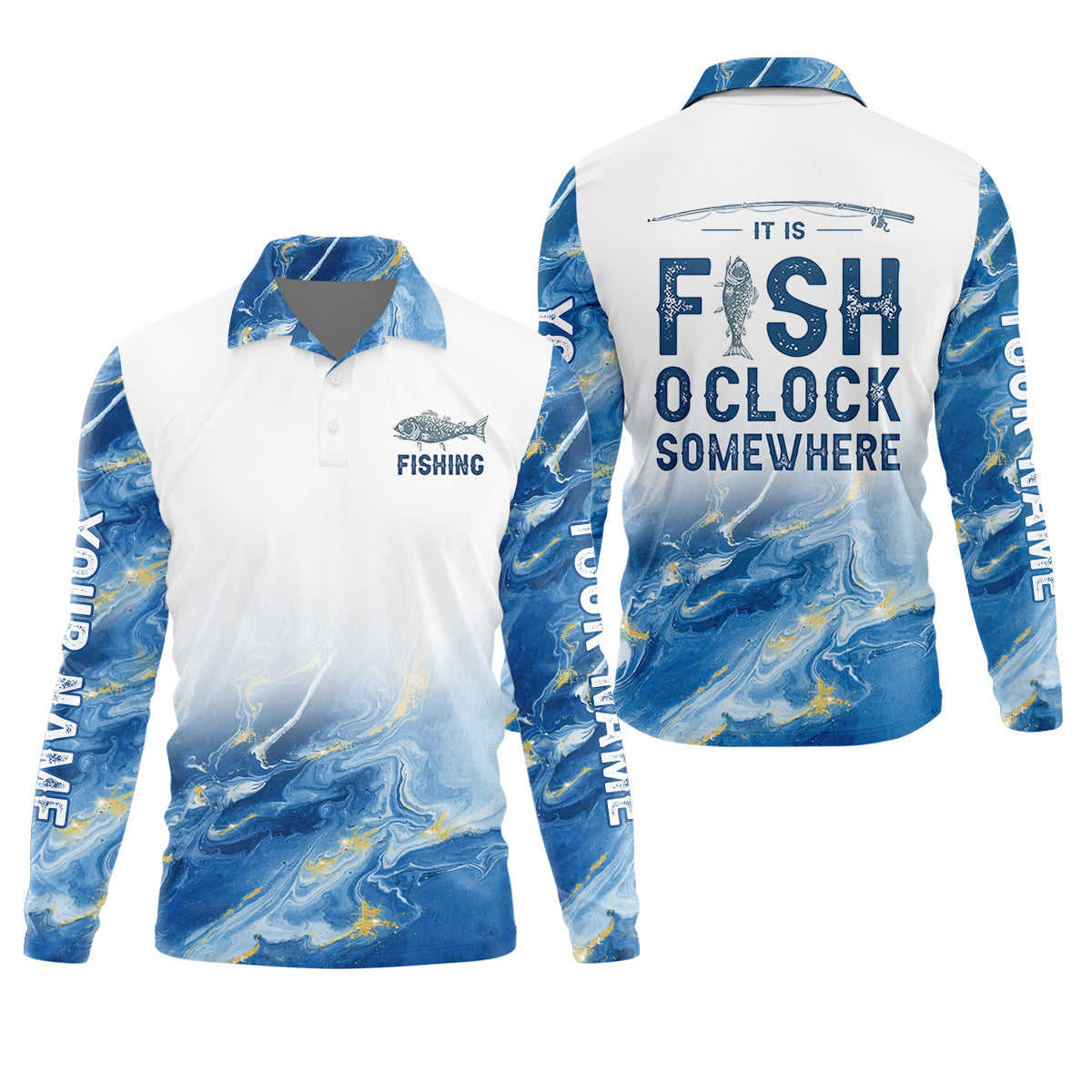 It Is Fish O'Clock Somewhere Blue Gradient Funny Fishing Shirt, Fishing UPF Shirts, Fishing Shirts For Men