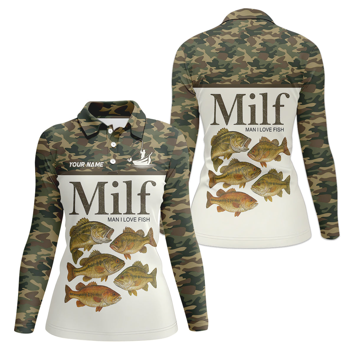 MILF Man I Love Fish Funny Fishing Shirt, Camo Fishing UPF Shirts, Women Fishing Shirt