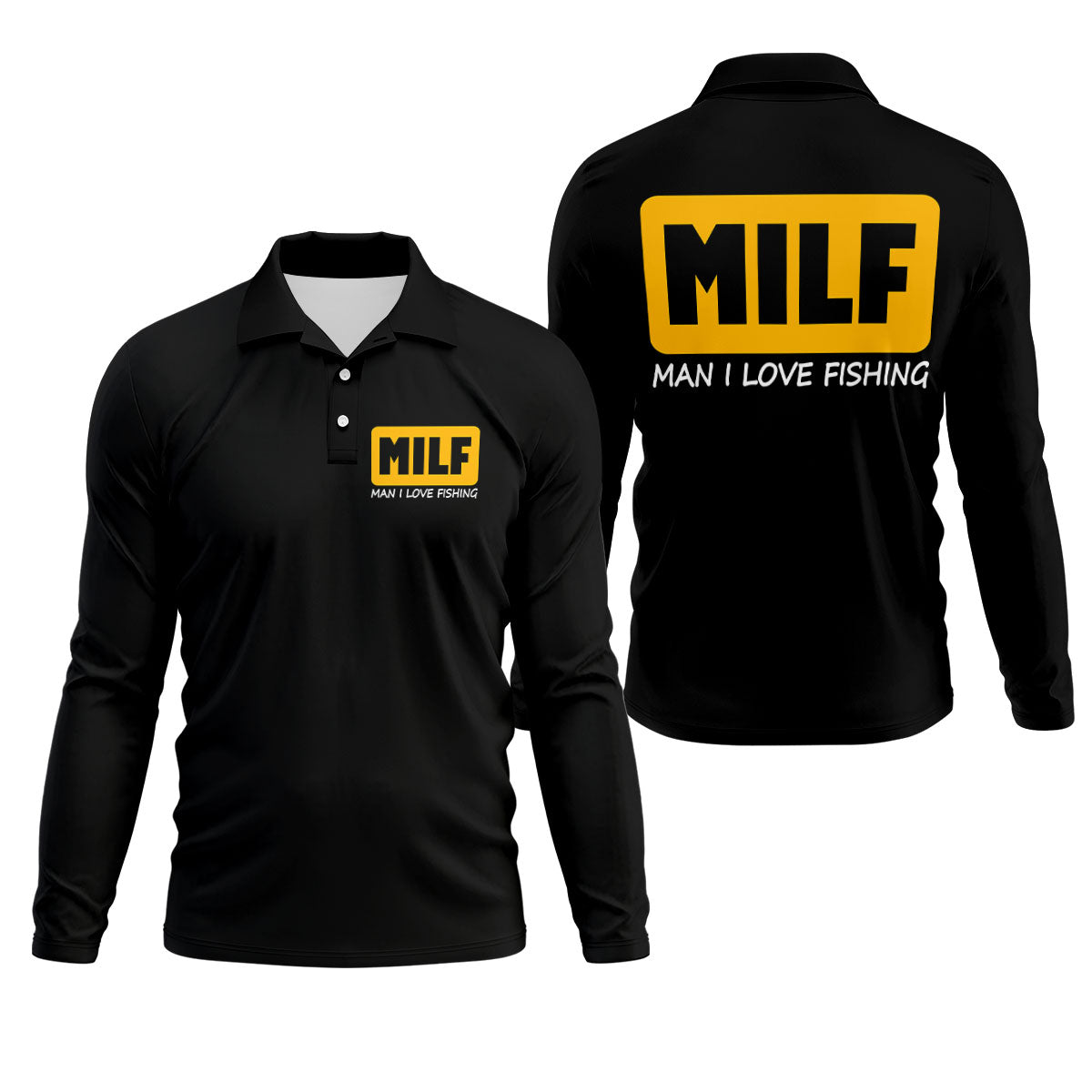 MILF Man I Love Fish Black And Yellow Fishing UPF Shirts, Funny Fishing Shirt, Fishing Shirts For Men