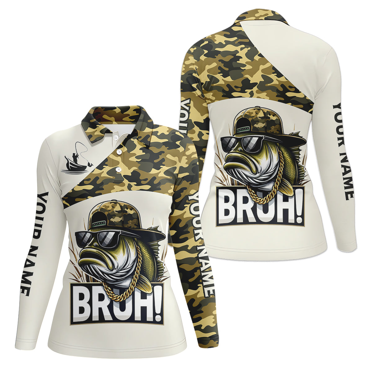 Bruh Largemouth Bass Fishing Camouflage Fishing Shirts, Fishing UPF Shirts, Fishing Shirt For Women