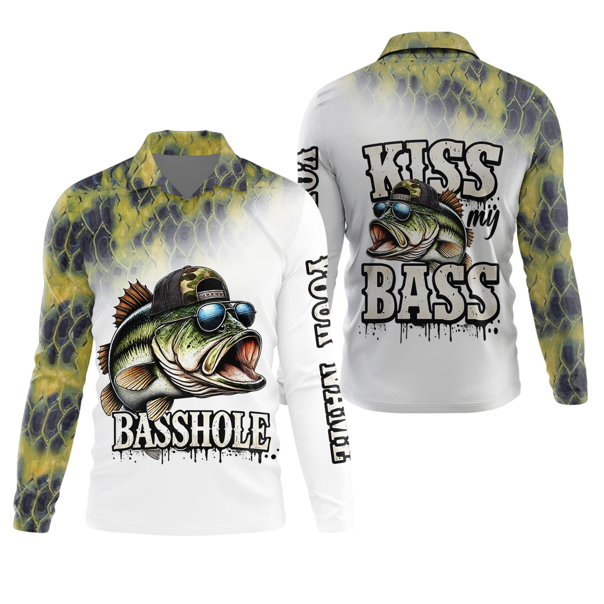 Basshole Kiss My Bass Fishing UPF Shirts, Funny Fishing Shirt, Fishing Shirts For Men