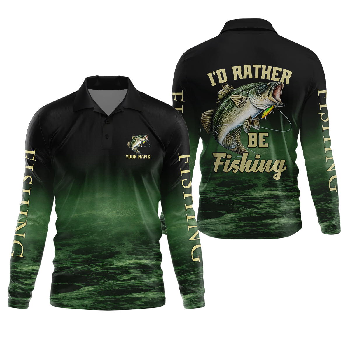 I’d Rather Be Fishing – Personalized Bass Fishing Shirt, Fishing UPF Shirts, Funny Fishing Shirt