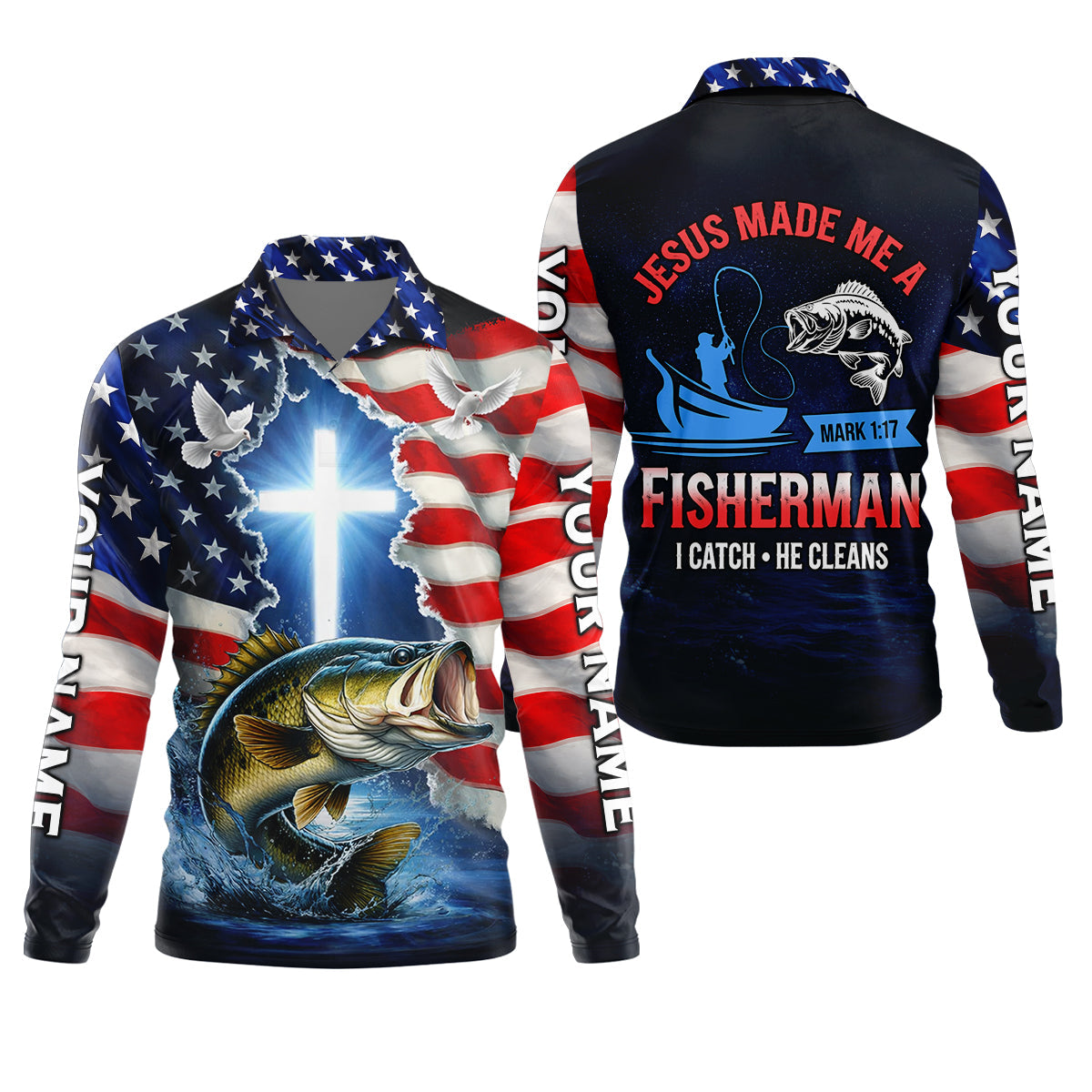 Jesus Made Me A Fisherman Shirt Christian, Patriotic Bass Fishing Tee For Men, Fishing UPF Shirts