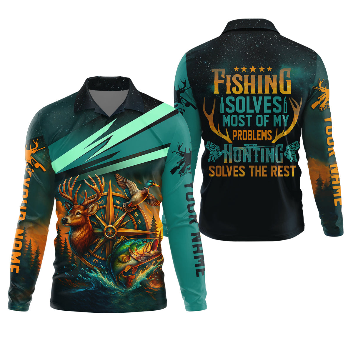 Fishing Solves Most Of My Problems Sky Star Pattern Fishing UPF Shirts, Fishing And Hunting SPF Shirt For Men