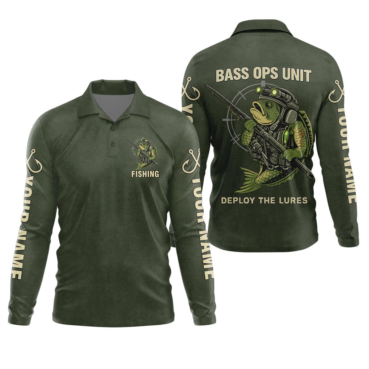 Bass Fishing Shirt, Personalized Military Fishing Long Sleeve Shirt, Funny Fishing Shirts For Men