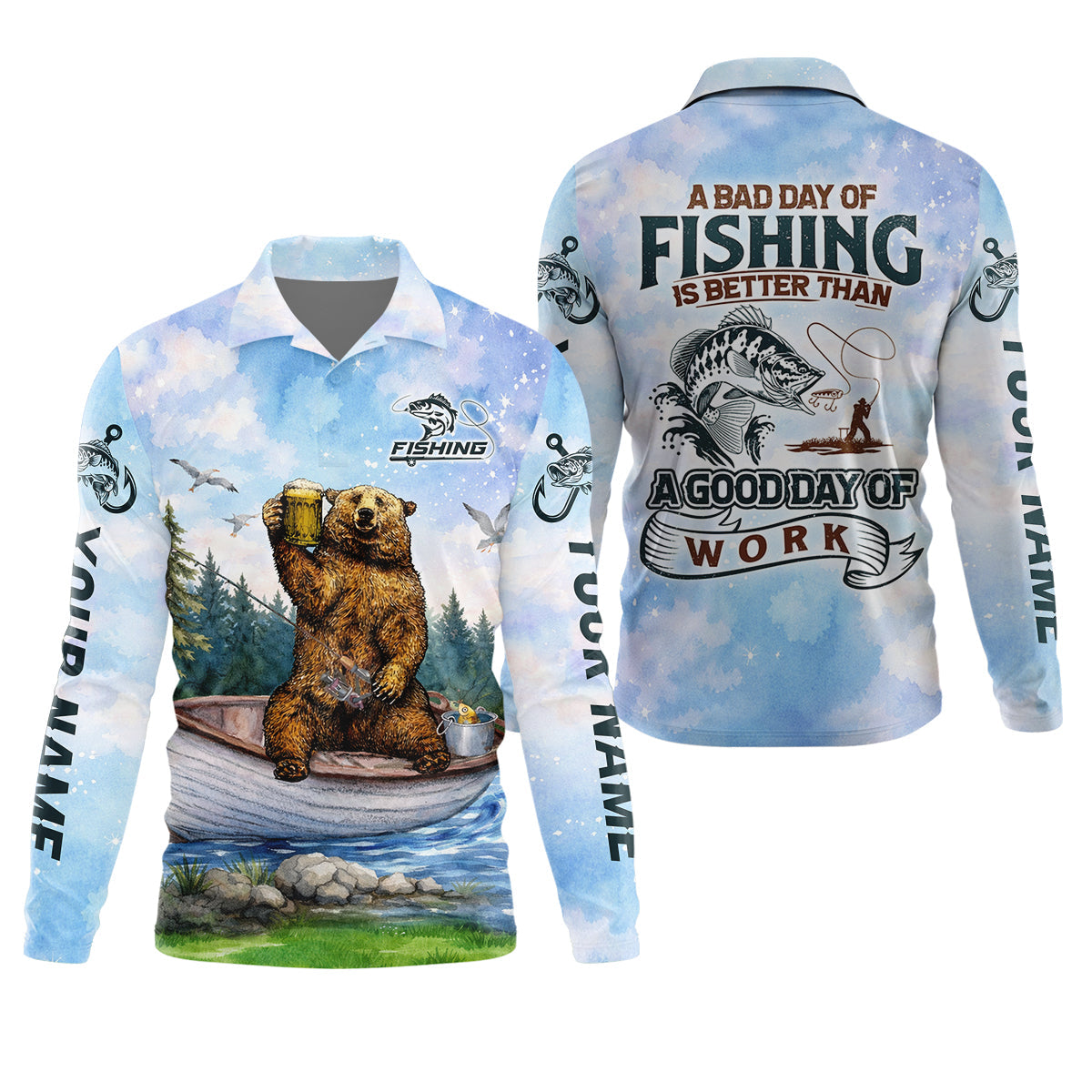 Bear Fishing Life – Better Than Work UPF Fishing Shirt, Personalized Custom Name