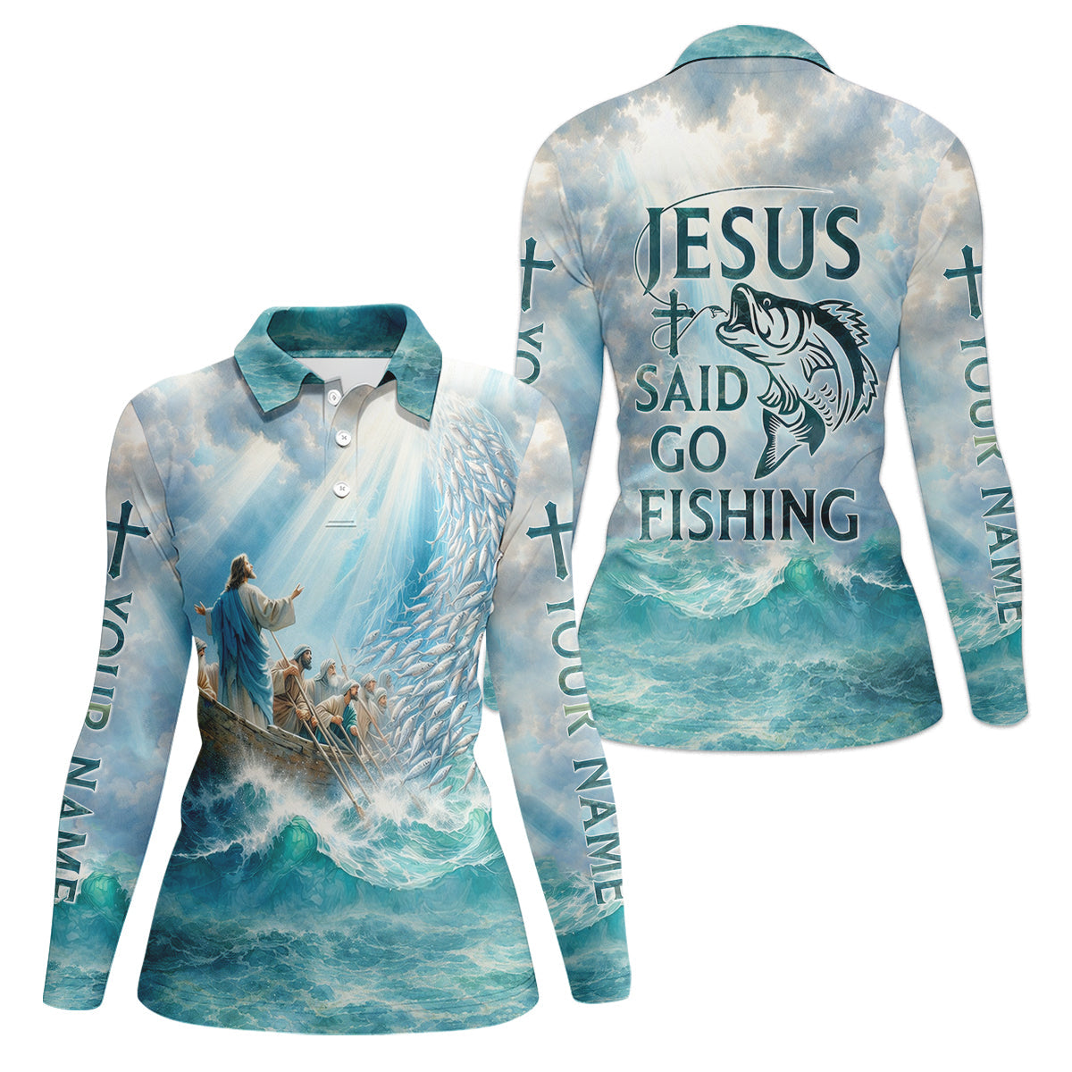 Jesus Said Go Fishing Christian Fishing UPF Shirts, Funny Fishing Shirt, Women Fishing Shirt