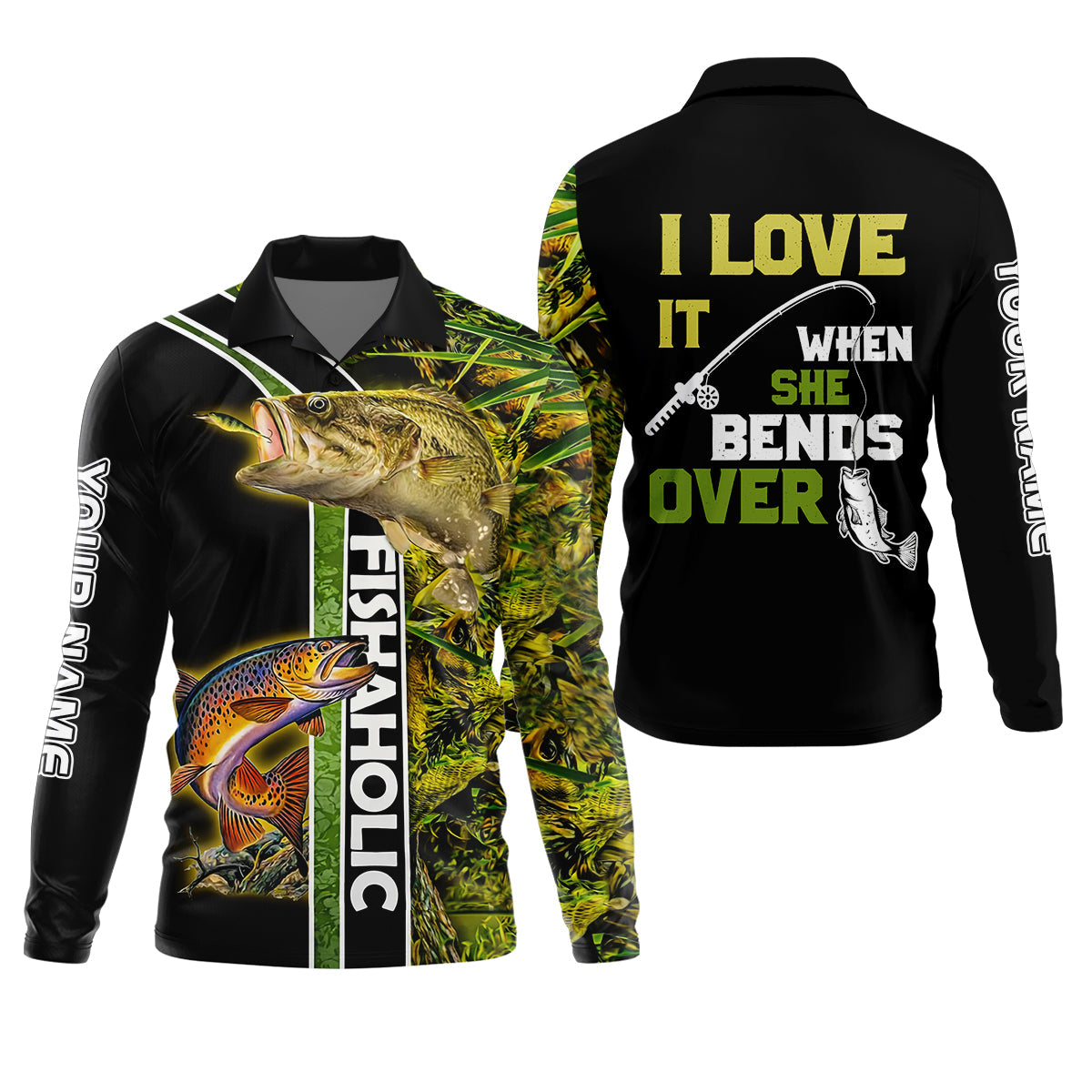 I Love It When She Bends Over Fishaholic Fishing UPF Shirts, Funny Fishing Shirt, Fishing Gift for Men