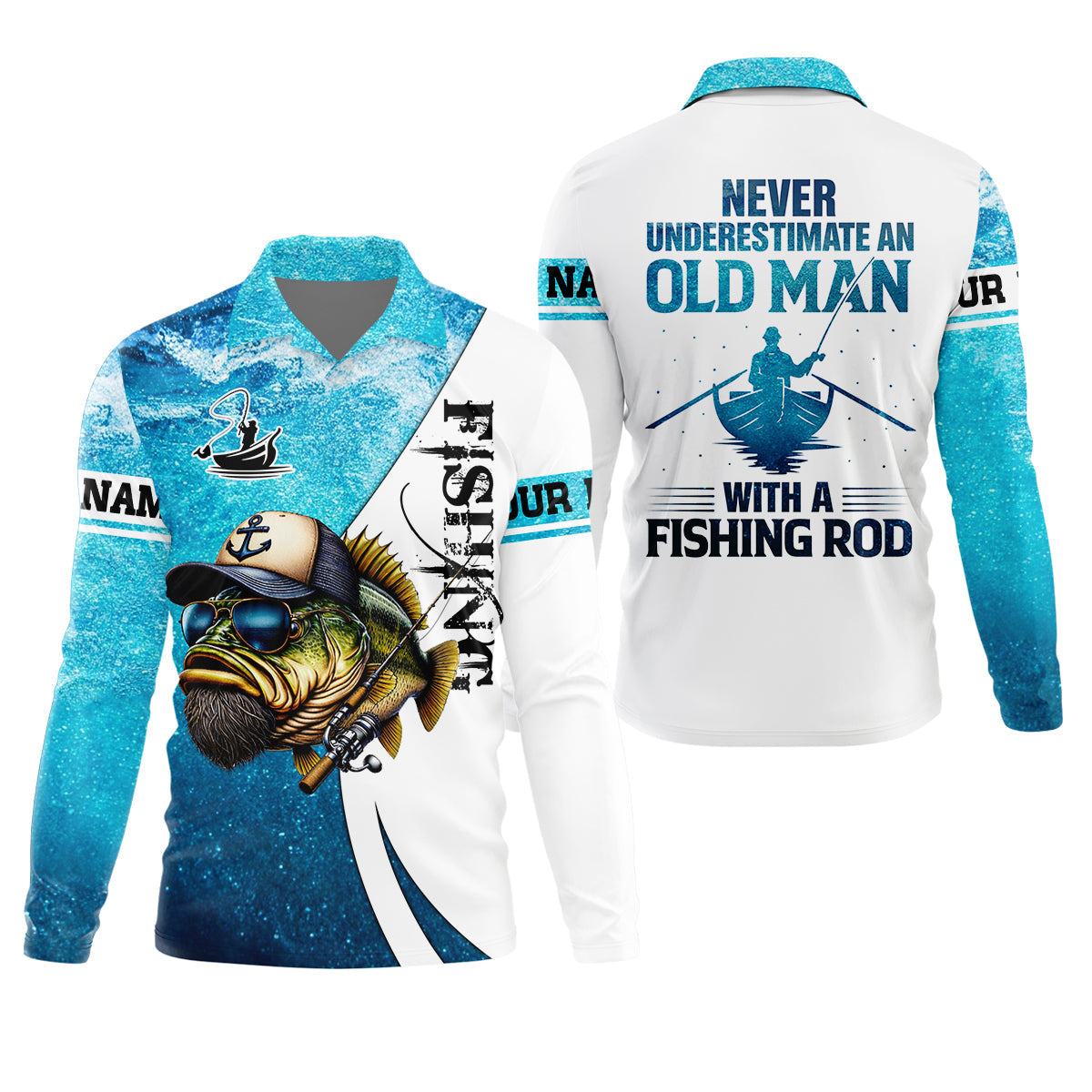 Personalized Old Man Fishing Shirt, Funny Fishing Rod Gift For Dad, Fishing UPF Shirts, Funny Fishing Shirt