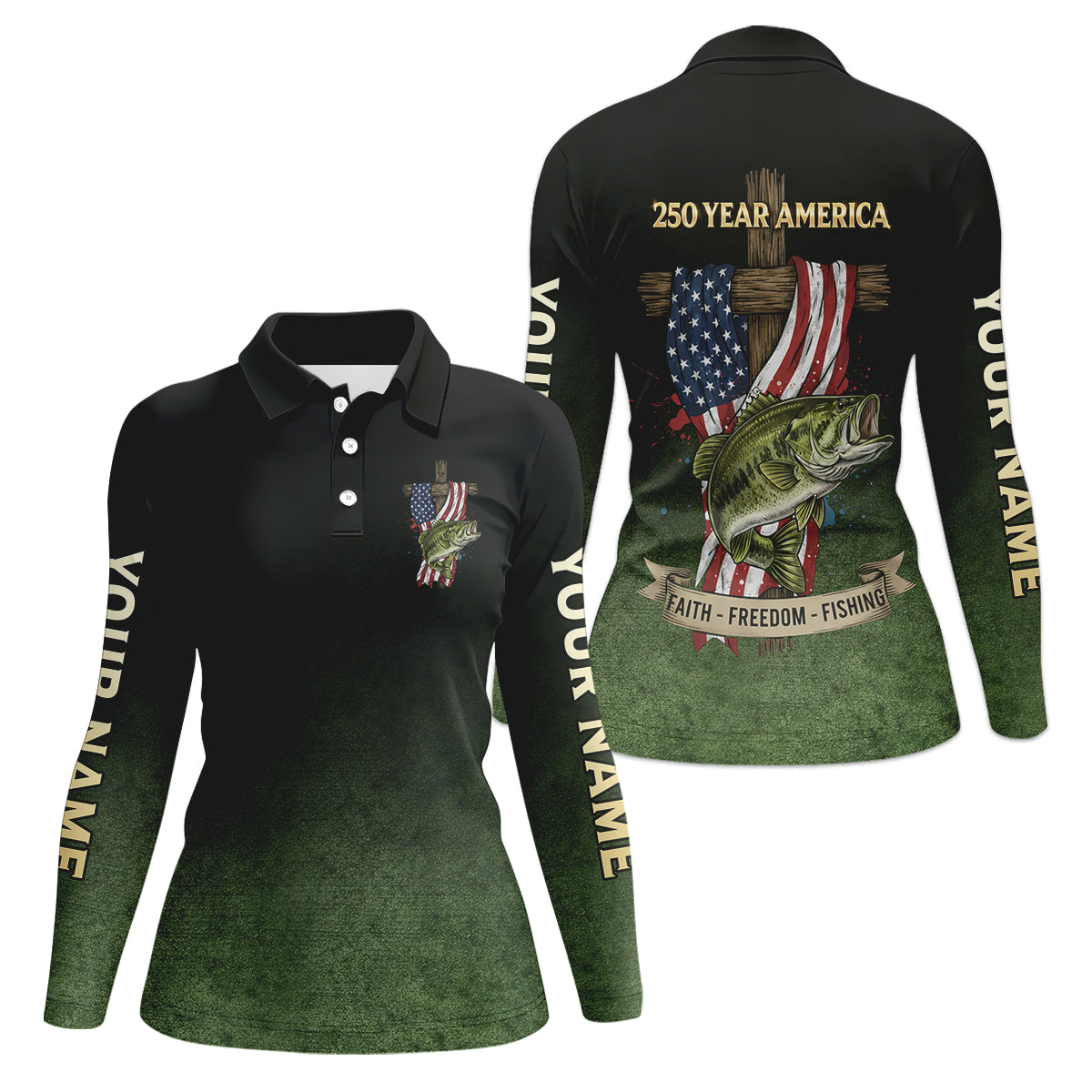 Faith Freedom Fishing Patriotic Fishing Shirt, Fishing UPF Shirts, 250th Anniversary Fishing Shirt For Women