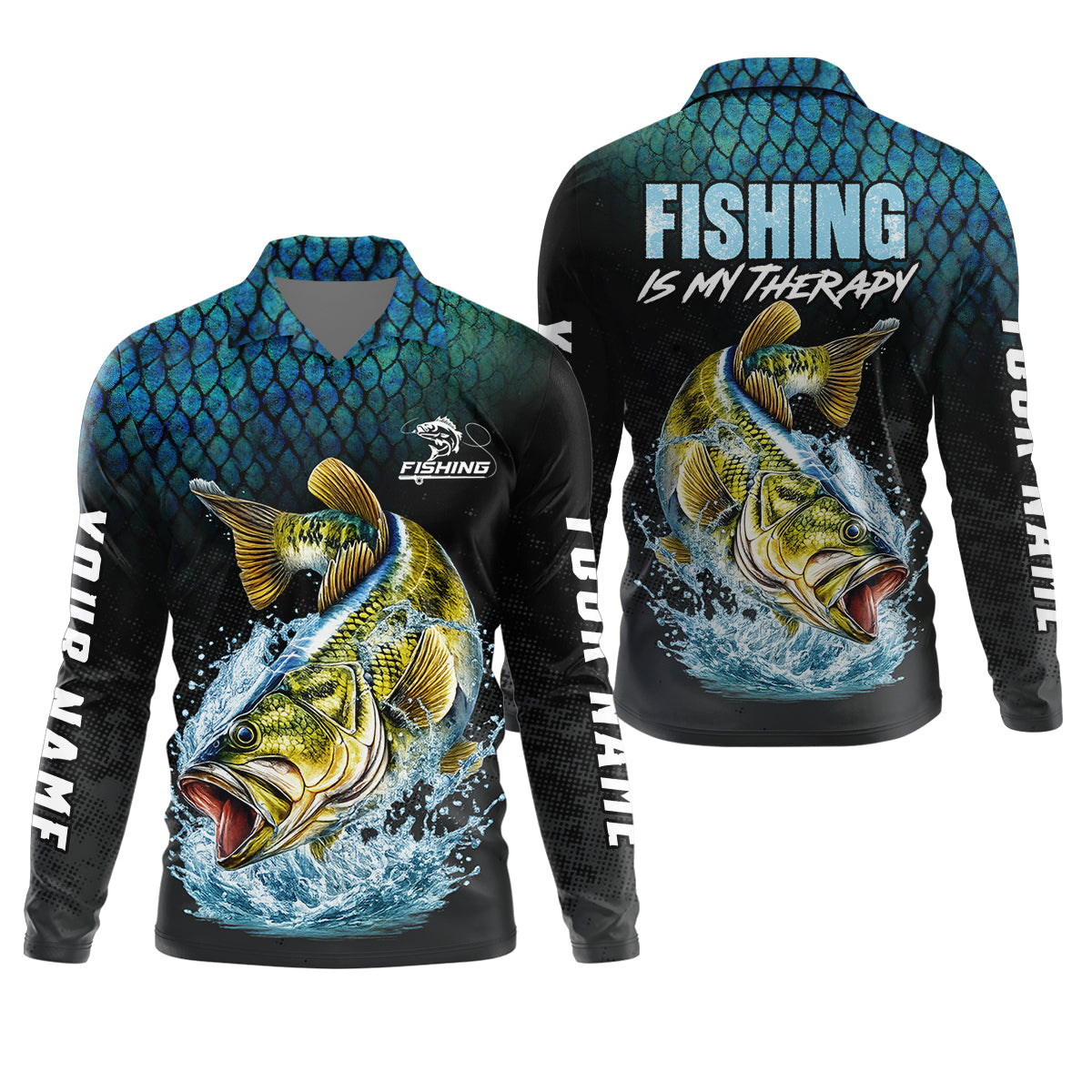 Fishing Is My Therapy Bass Fishing UPF Shirt – Personalized Fishing Shirt for Men
