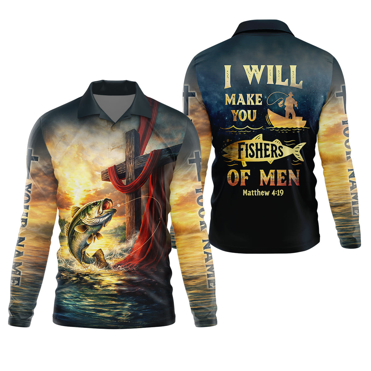 I Will Make You Fishers Of Men Shirt, Personalized Christian Fishing Long Sleeve, Matthew 4:19 Bass Fishing Shirt