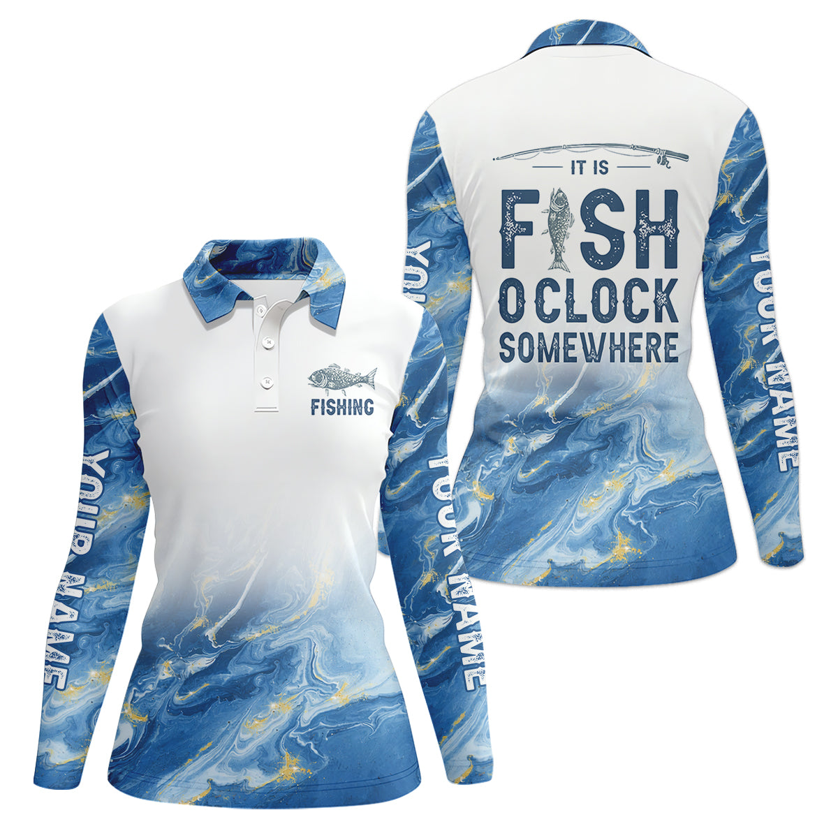 It Is Fish O'Clock Somewhere Blue Gradient Funny Fishing Shirt, Fishing UPF Shirts, Fishing Shirt For Women