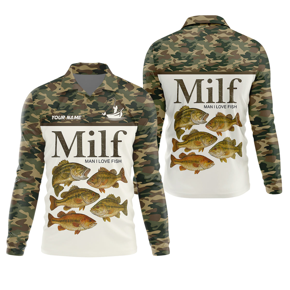 MILF Man I Love Fish Funny Fishing Shirt, Camo Fishing UPF Shirts, Fishing Shirts For Men