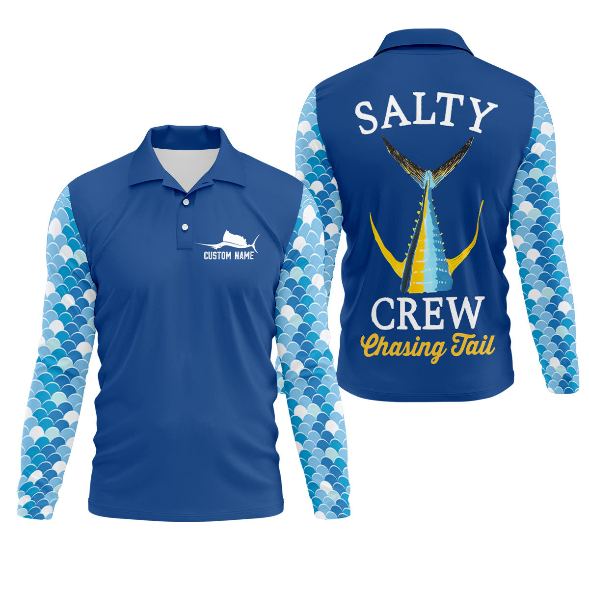 Salty Crew Chasing Tail Dark Blue Fishing UPF Shirts, Funny Fishing Shirt, Fishing Shirts For Men