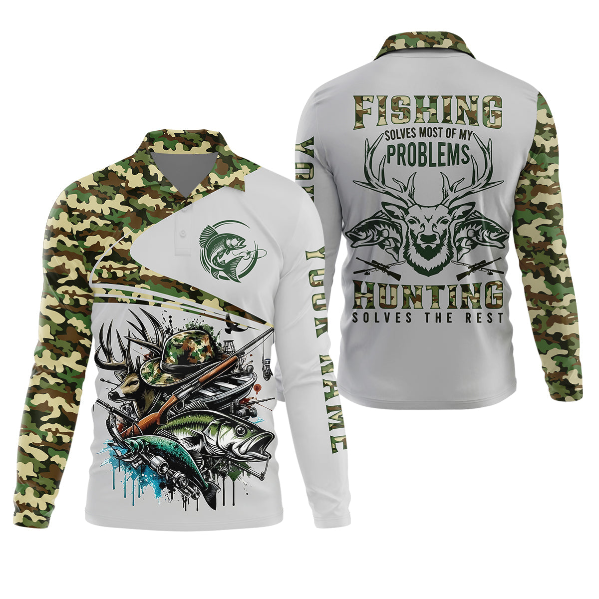 Fishing Solves Most Of My Problems Hunting Solves The Rest T-Shirt, Fisherman Outfit, Mens Casual Shirts