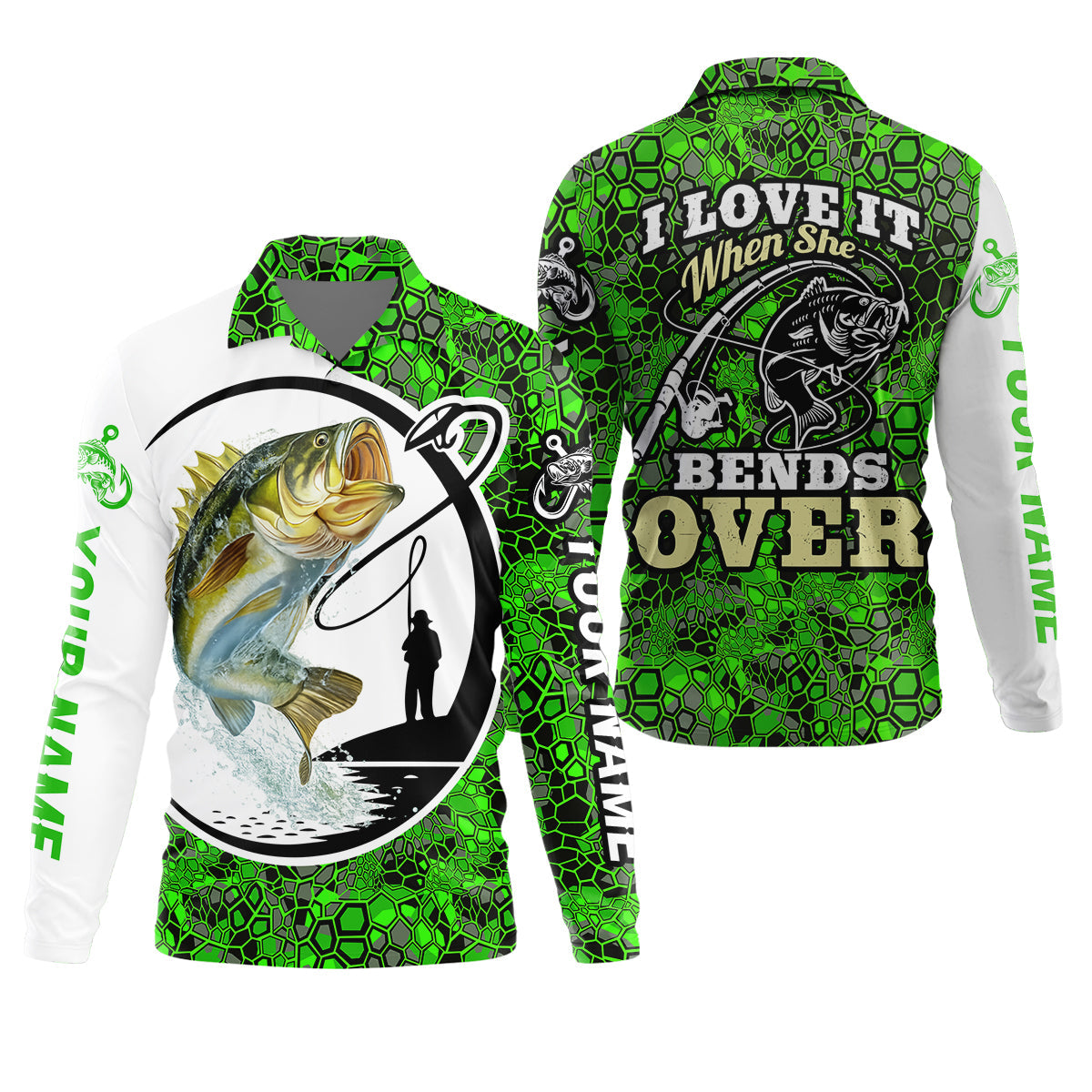 Personalized I Love It When She Bends Over UPF Fishing Shirt, Custom Name
