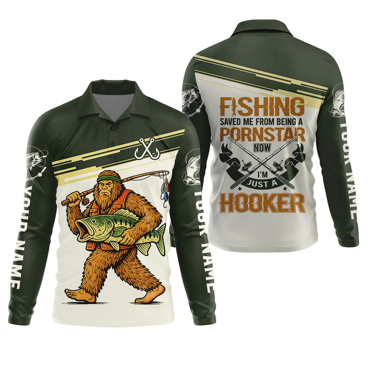 Funny Bigfoot Fishing UPF Shirt, Sasquatch Fishing Humor, Personalized Fishing Shirt for Men