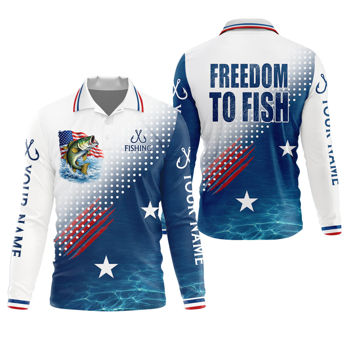 Freedom To Fish Shirt, Personalized American Flag Fishing Long Sleeve For Men, Fishing UPF Shirts