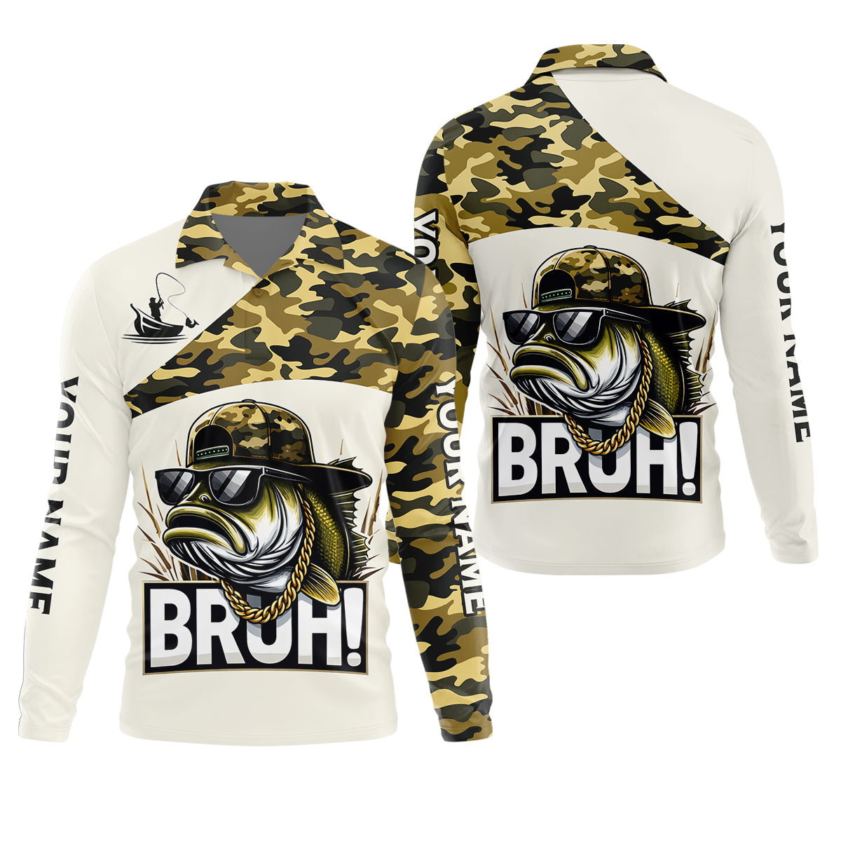 Bruh Largemouth Bass Fishing Camouflage Fishing Shirts, Fishing UPF Shirts, Fishing Shirts For Men