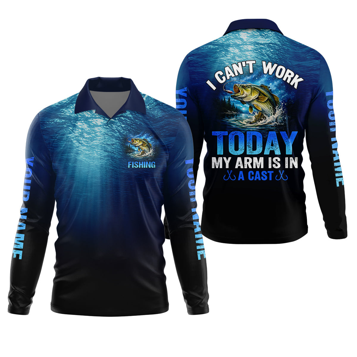 Cant Work Today My Arm Is In A Cast, Personalized Fishing Shirt, Fishing UPF Shirts, Funny Fisherman Gift