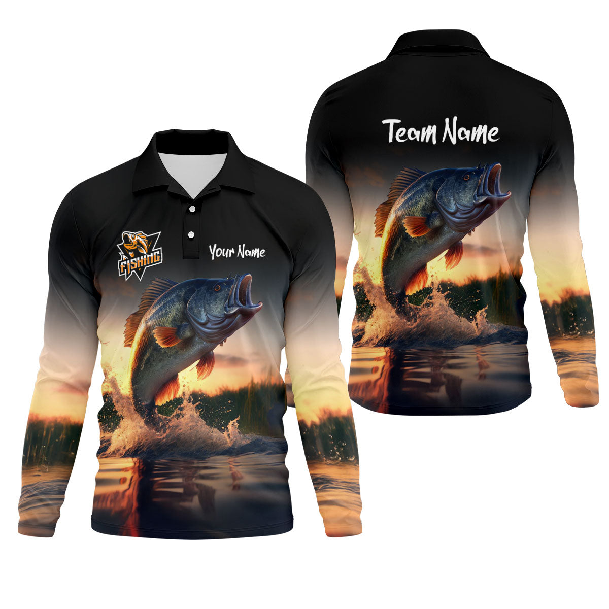 Largemouth Bass Fishing Performance Fishing Shirts, Fishing UPF Shirts, Fishing Shirts For Men
