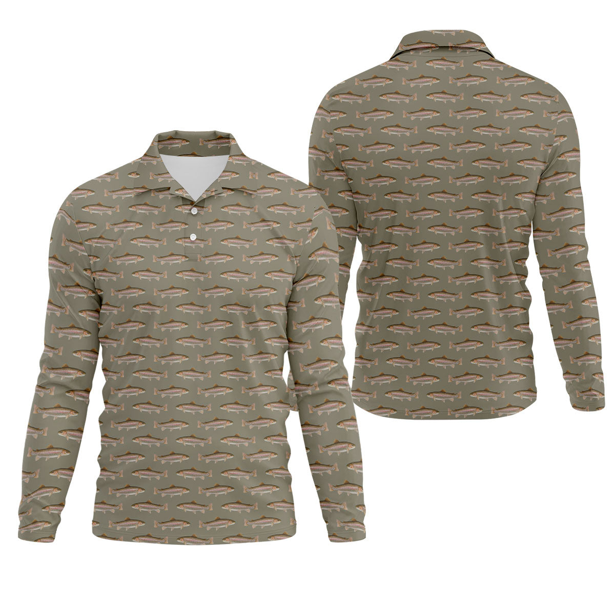 Rainbow Trout Pattern Pewter Grey Fishing UPF Shirts, Long Sleeve Fishing Shirts, Fishing Shirts For Men