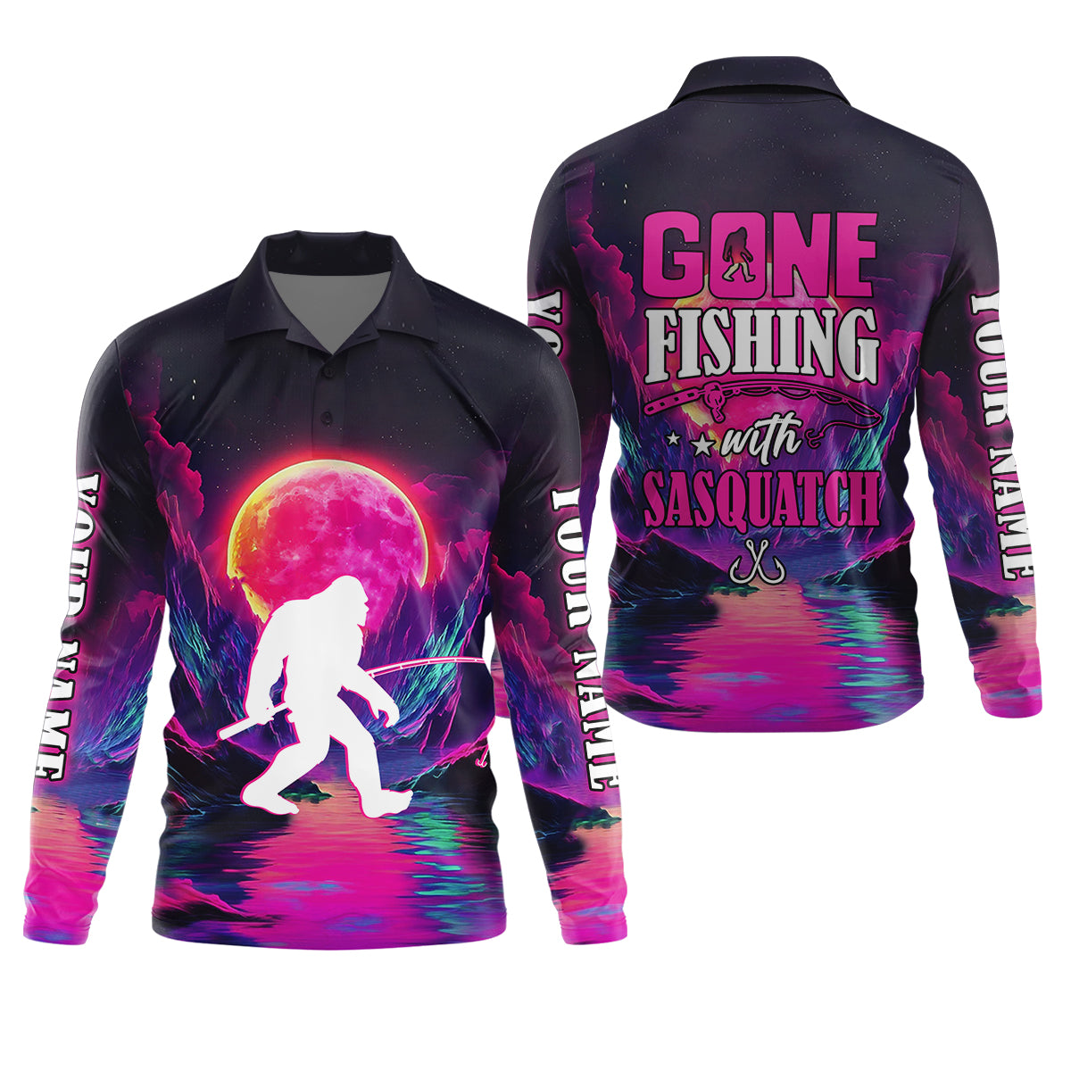 Gone Fishing With Sasquatch Fishing UPF Shirts, Funny Fishing Shirt, Bigfoot Fishing Shirts For Men