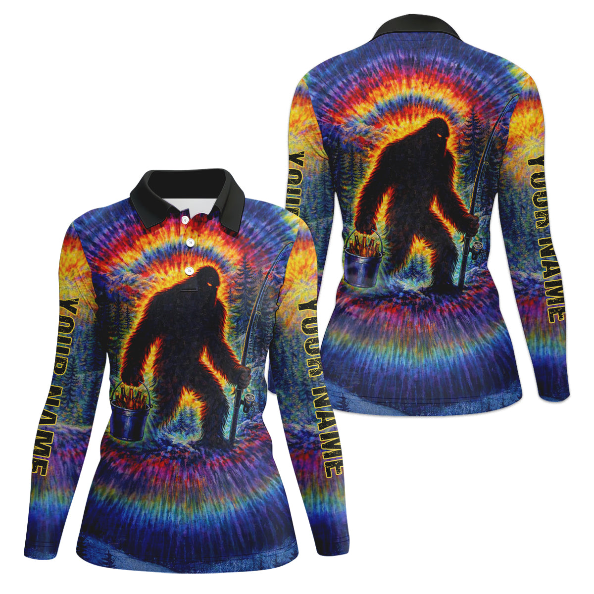 Bigfoot Fishing Beer Bucket Rainbow Swirl Funny Fishing Shirt, Fishing UPF Shirts, Women Fishing Shirt
