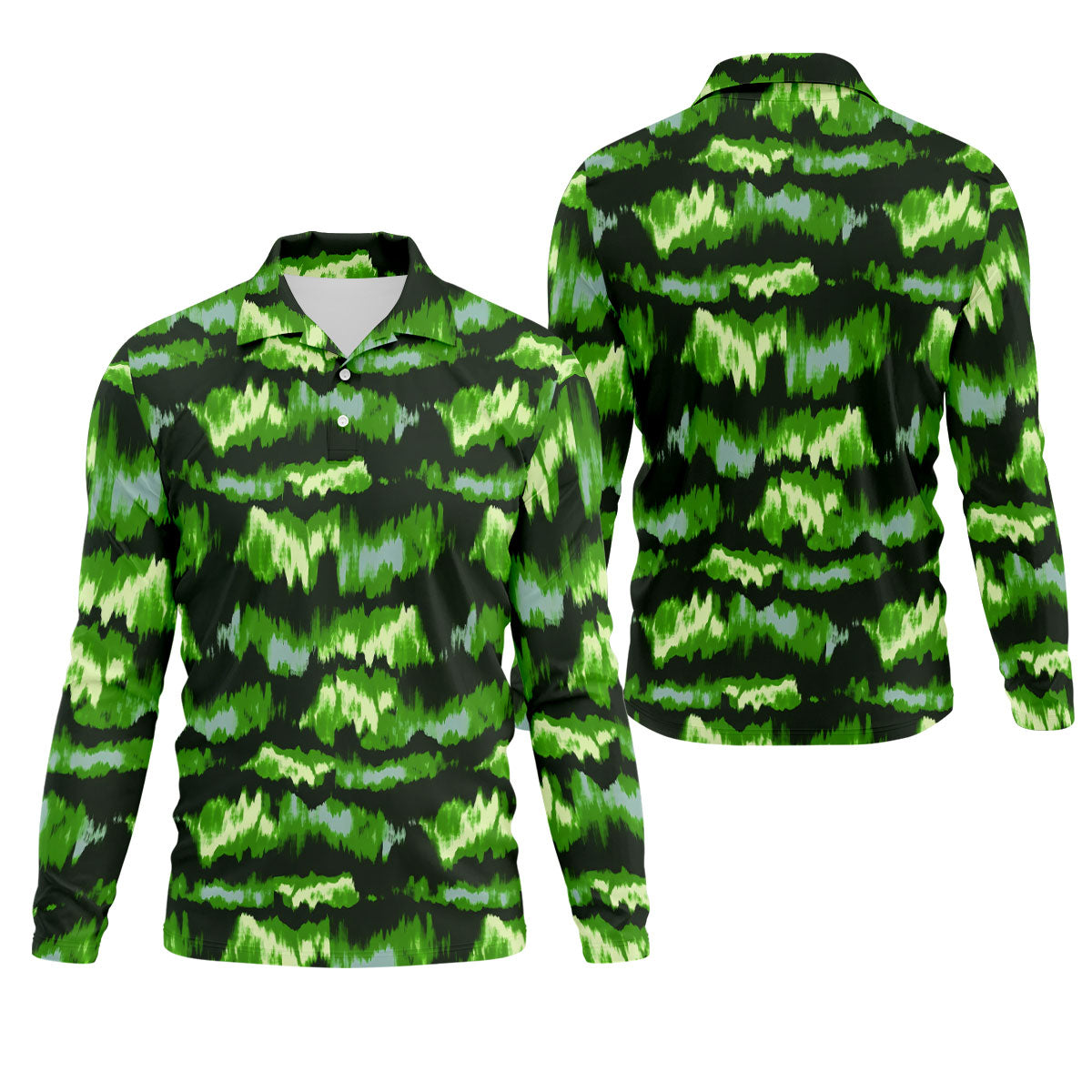 Green Ikat Pattern Fishing UPF Shirts, Long Sleeve Fishing Shirts, Fishing Shirts For Men