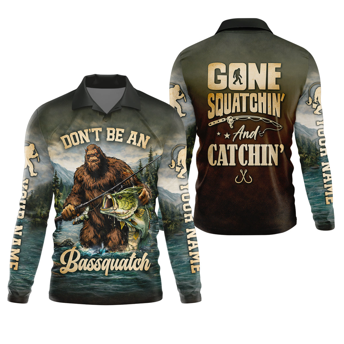 Bassquatch Fishing Shirt, Gone Squatchin’ And Catchin’ Fishing Shirt, Fishing UPF Shirts