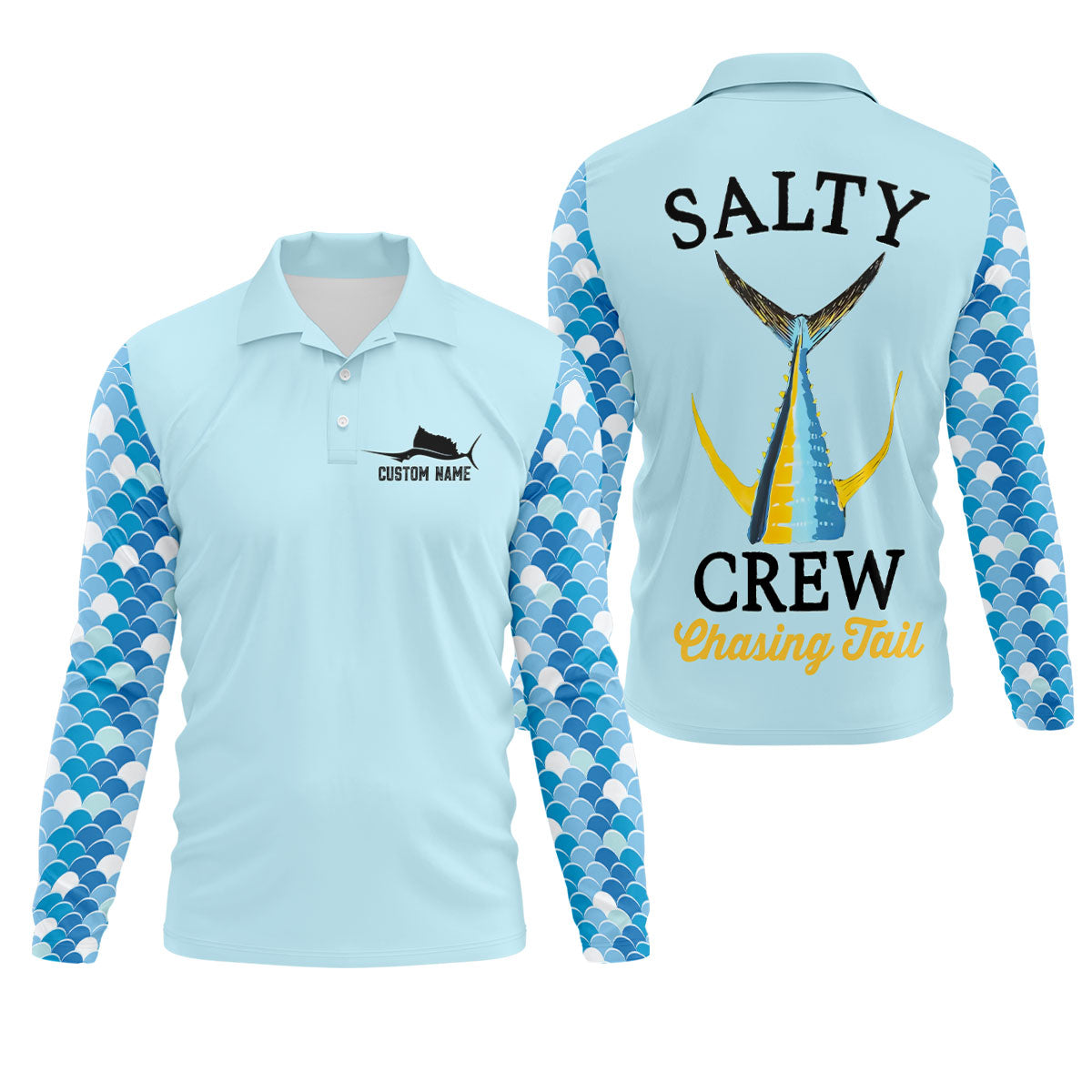 Salty Crew Chasing Tail Light Blue Fishing UPF Shirts, Funny Fishing Shirt, Fishing Shirts For Men