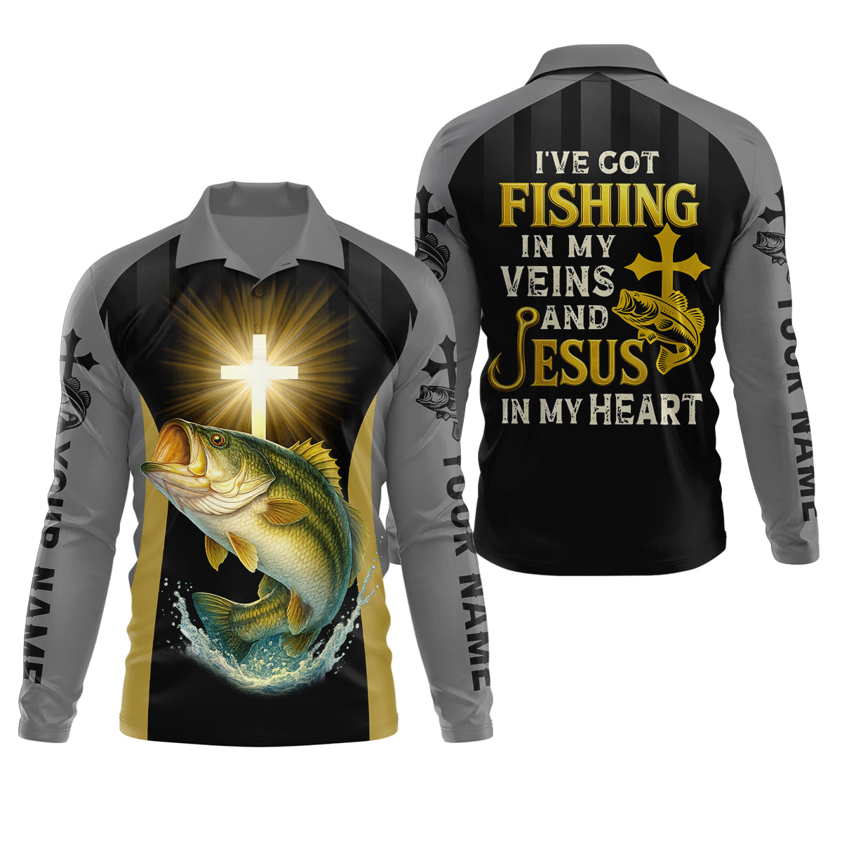 I’ve Got Fishing In My Veins And Jesus In My Heart, Bass Fishing Shirts, SPF Long Sleeve Shirts, Fishing Shirts For Men