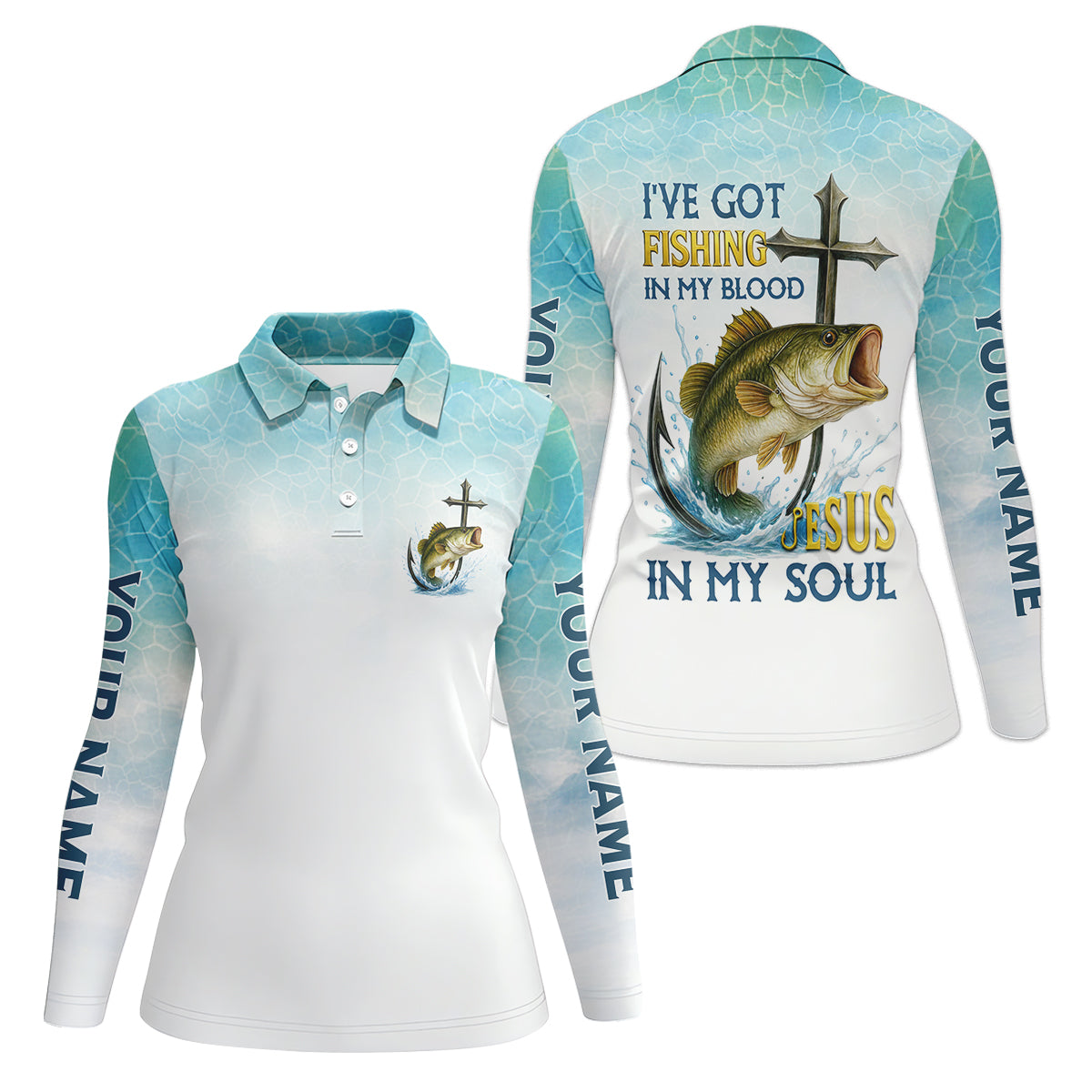 I've Got Fishing In My Blood Jesus In My Soul Faith Cross Christian Fishing UPF Shirts, Women Fishing Shirt