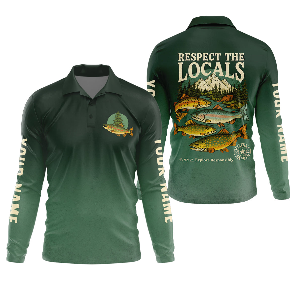 Respect The Locals Fishing UPF Shirts, Custom Fishing Shirt, Fishing Gift for Men, Men's Fishing Shirt