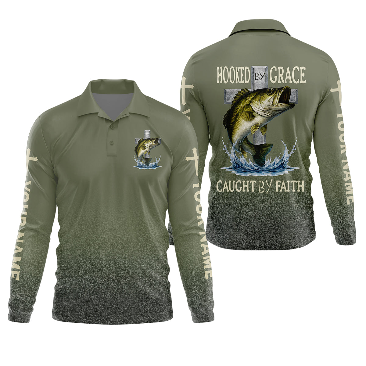 Hooked By Grace Caught By Faith Cross Christian Fishing UPF Shirts, Fishing Shirts For Men