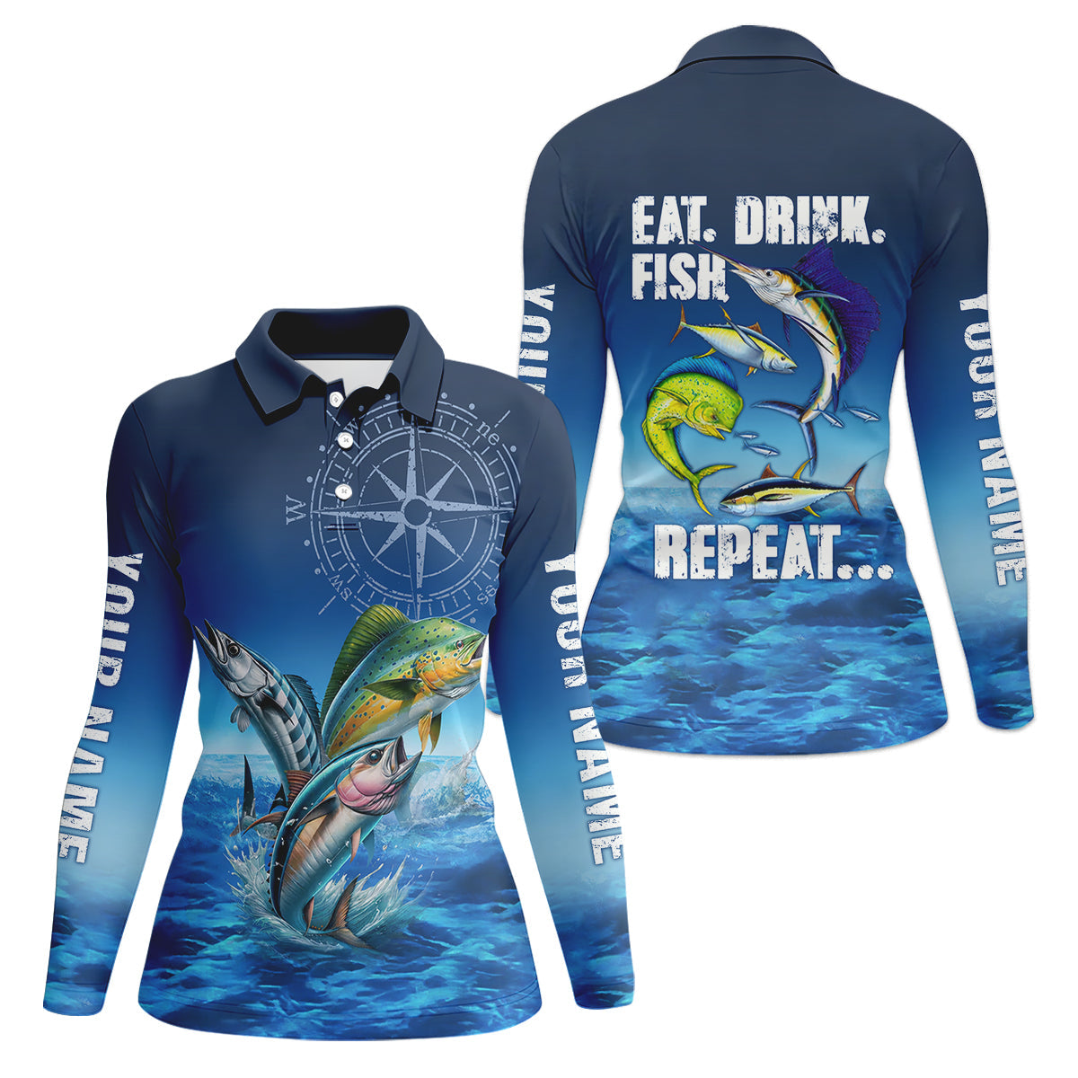 Eat Drink Fish Repeat Funny Fishing Shirt, Fishing UPF Shirts, Fishing Shirt For Women