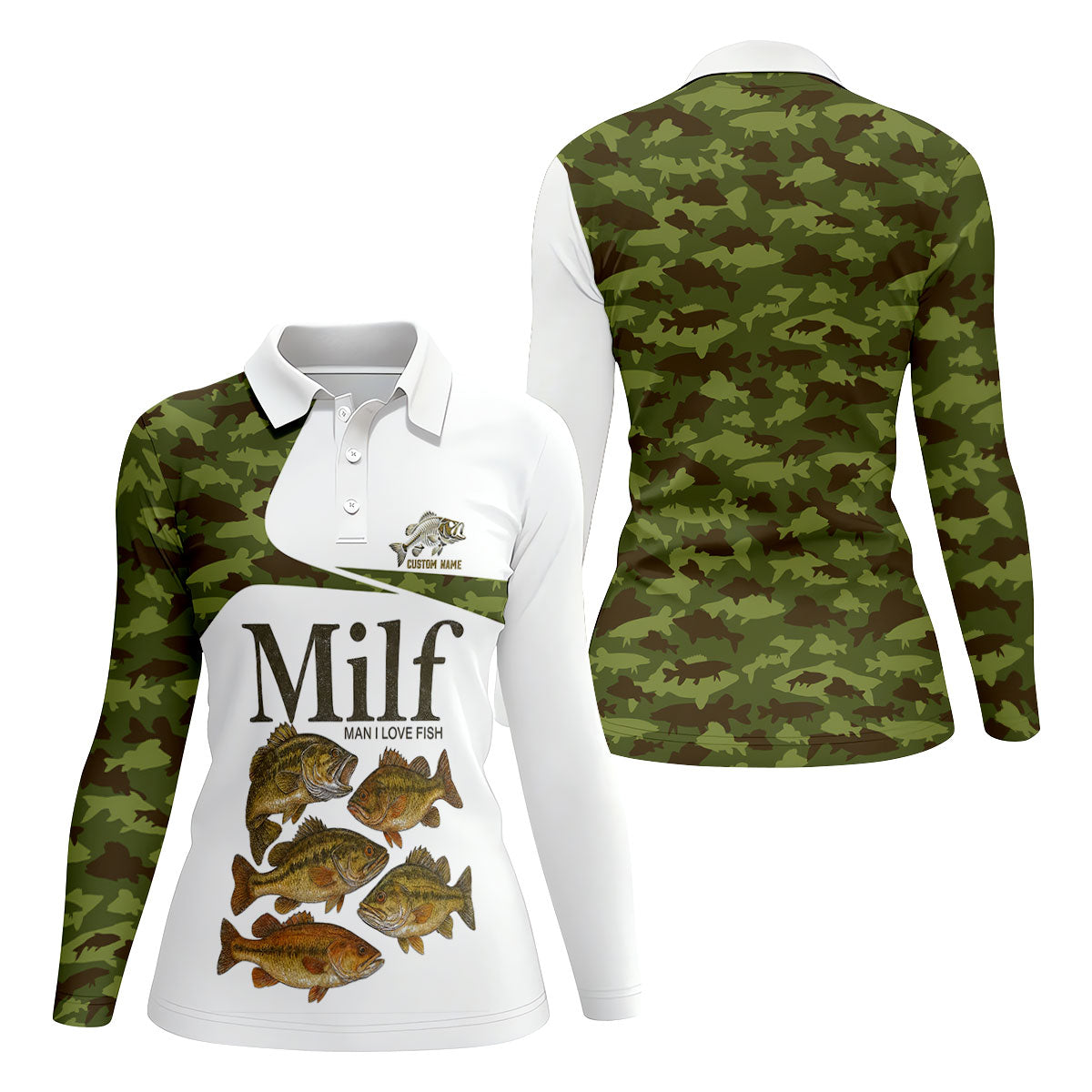 MILF Man I Love Fish Green Camo Funny Fishing Shirt, Fishing UPF Shirts, Fishing Shirt For Women
