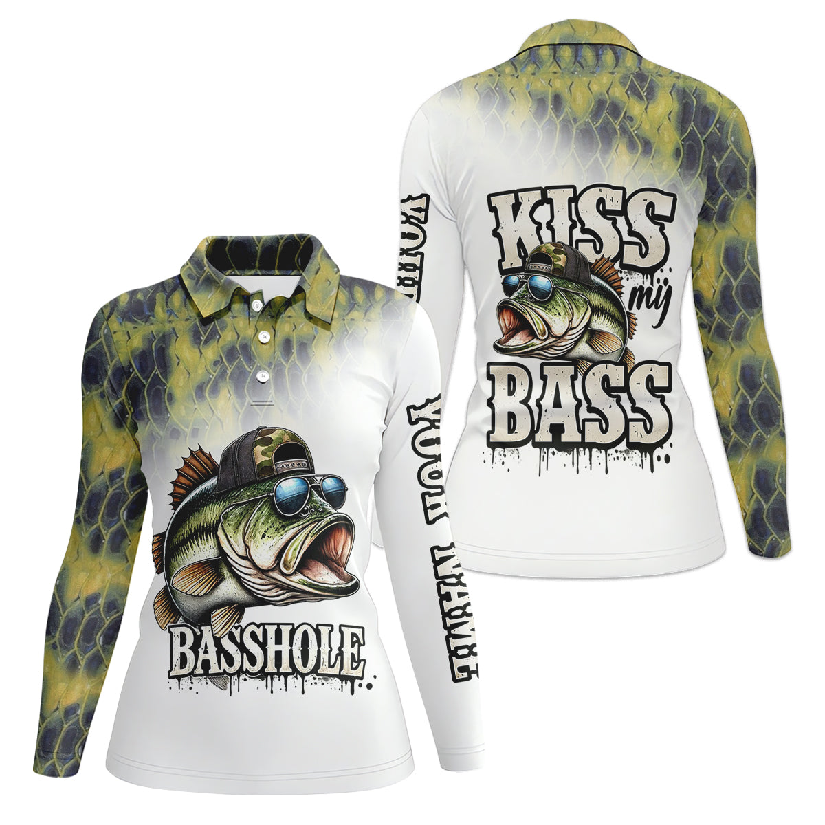 Basshole Kiss My Bass Fishing UPF Shirts, Funny Fishing Shirt, Fishing Shirt For Women