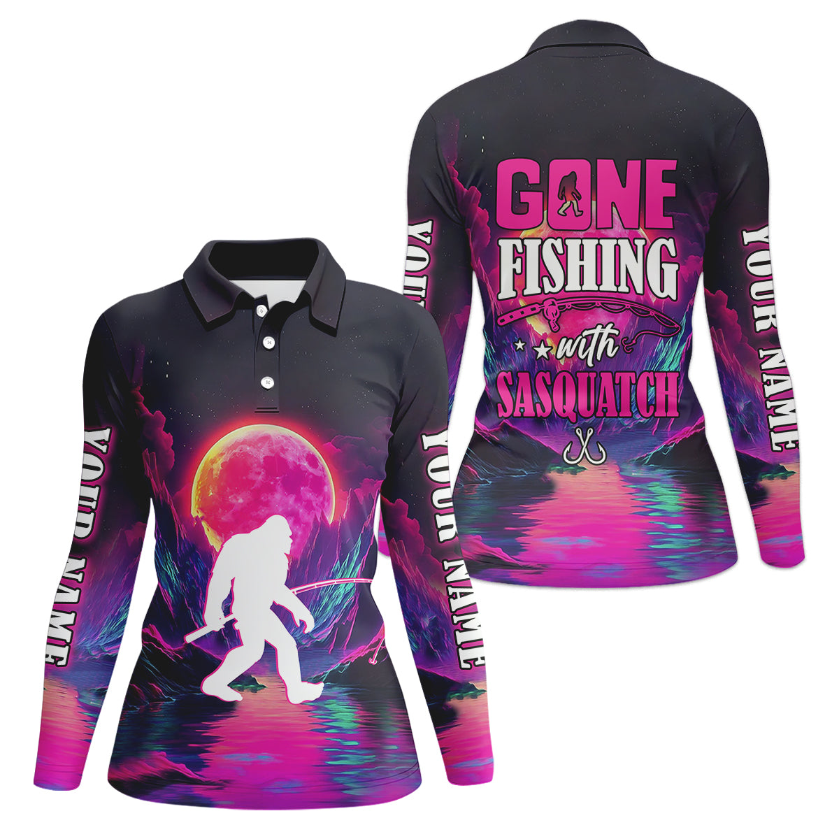Gone Fishing With Sasquatch Fishing UPF Shirts, Funny Fishing Shirt, Bigfoot Fishing Shirt For Women